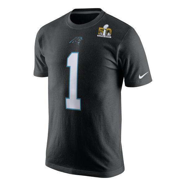 Carolina Panthers Mens Nike Cam Newton Name and Number SB50 T-Shirt product image 1, provided for visual reference and