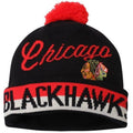 Youth Chicago Blackhawks CCM Black Vintage Retro Cuffed Hat with Pom product image 1, provided for visual reference and