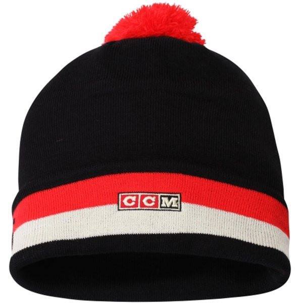 Youth Chicago Blackhawks CCM Black Vintage Retro Cuffed Hat with Pom product image 2, provided for visual reference and