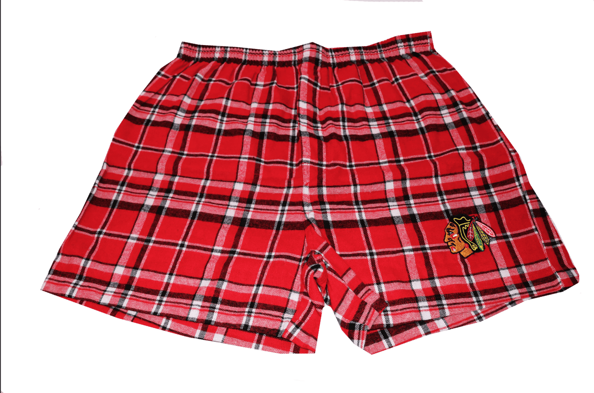 Chicago Blackhawks Adult Plaid Bleacher Boxer product image 1, provided for visual reference and product detail review