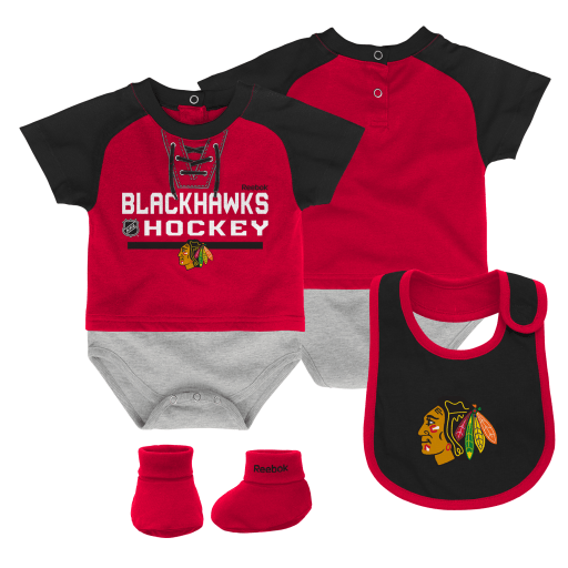 Infant Chicago Blackhawks “Junior League” 3 Piece Creeper Set, Team Color-Reebok product image 1, provided for visual