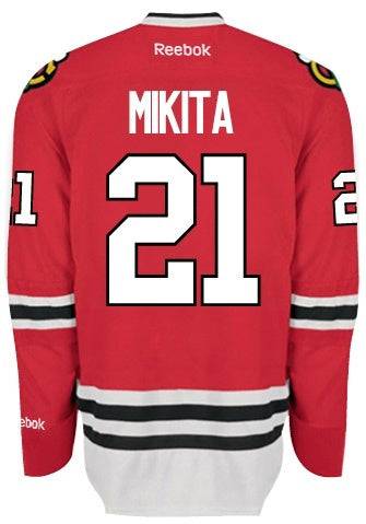 Chicago Blackhawks Mens Stan Mikita Premier Home Jersey with AUTHENTIC TACKLE-TWILL LETTERING product image 1, provided for