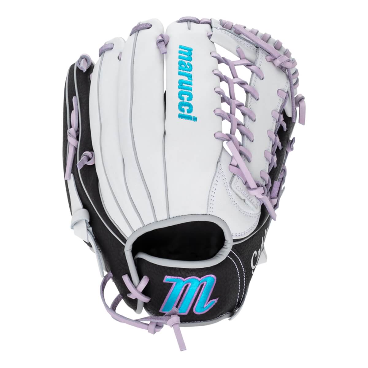 Marucci Caddo FP Fastpitch Youth Glove | Basket Web | Lavender/White/Black | Full-Grain Leather product image 2, provided