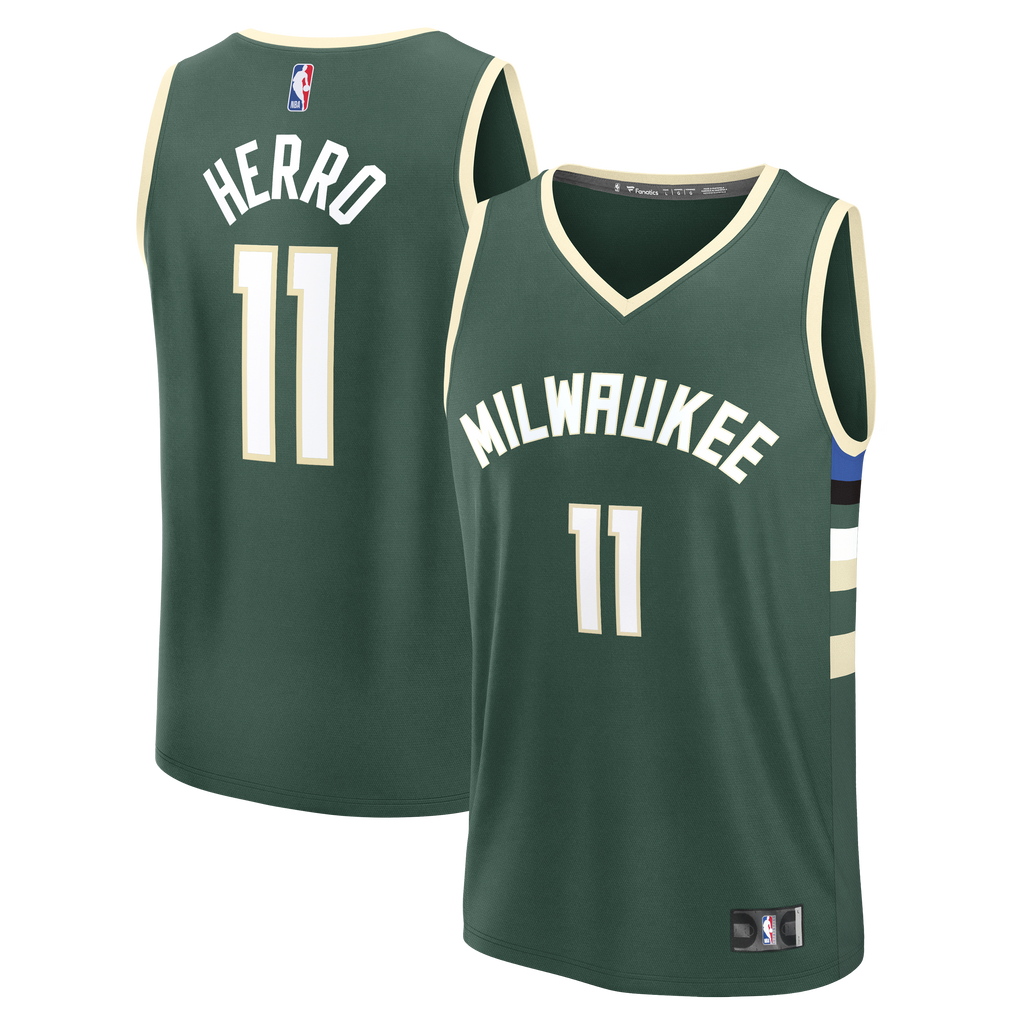 Milwaukee Bucks Tyler Herro Fanatics Hunter Green Fast Break Replica Jersey - Icon Edition for Men product image 2, provided