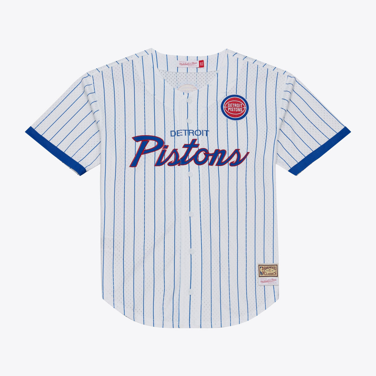 Detroit Pistons Mitchell & Ness White Head Coach Pinstripe Mesh Full-Button Baseball Jersey for Men product image 2,