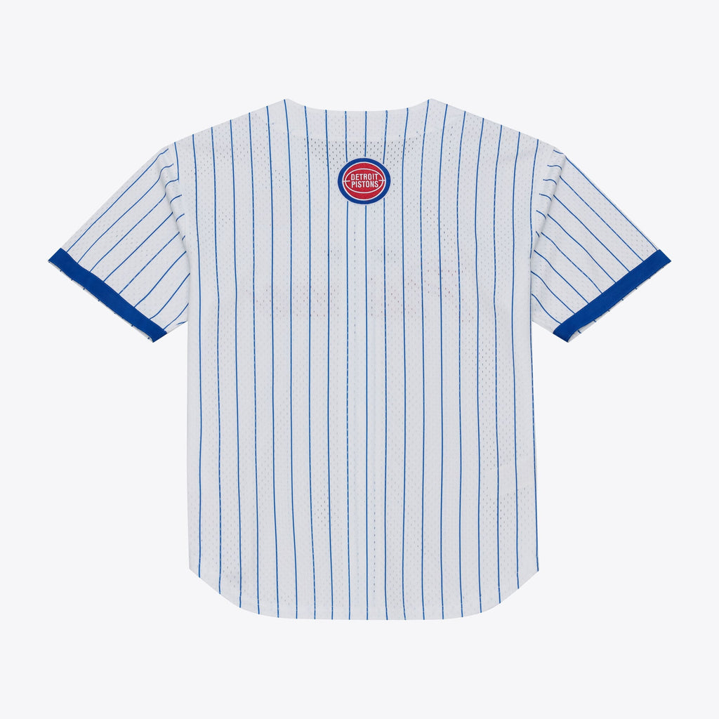 Detroit Pistons Mitchell & Ness White Head Coach Pinstripe Mesh Full-Button Baseball Jersey for Men product image 3,