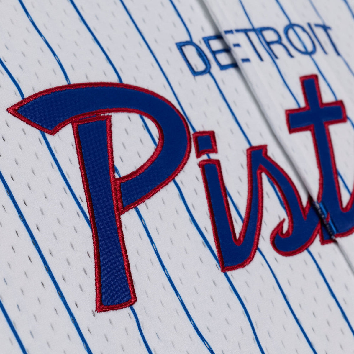 Detroit Pistons Mitchell & Ness White Head Coach Pinstripe Mesh Full-Button Baseball Jersey for Men product image 5,