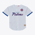 Detroit Pistons Mitchell & Ness White Head Coach Pinstripe Mesh Full-Button Baseball Jersey for Men product image 1,