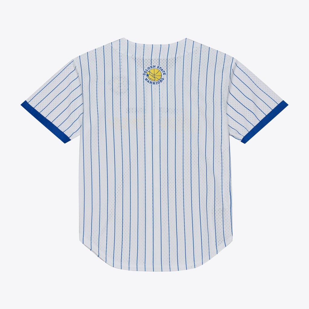 Golden State Warriors Mitchell & Ness White Head Coach Pinstripe Mesh Full-Button Baseball Jersey for Men product image 3,