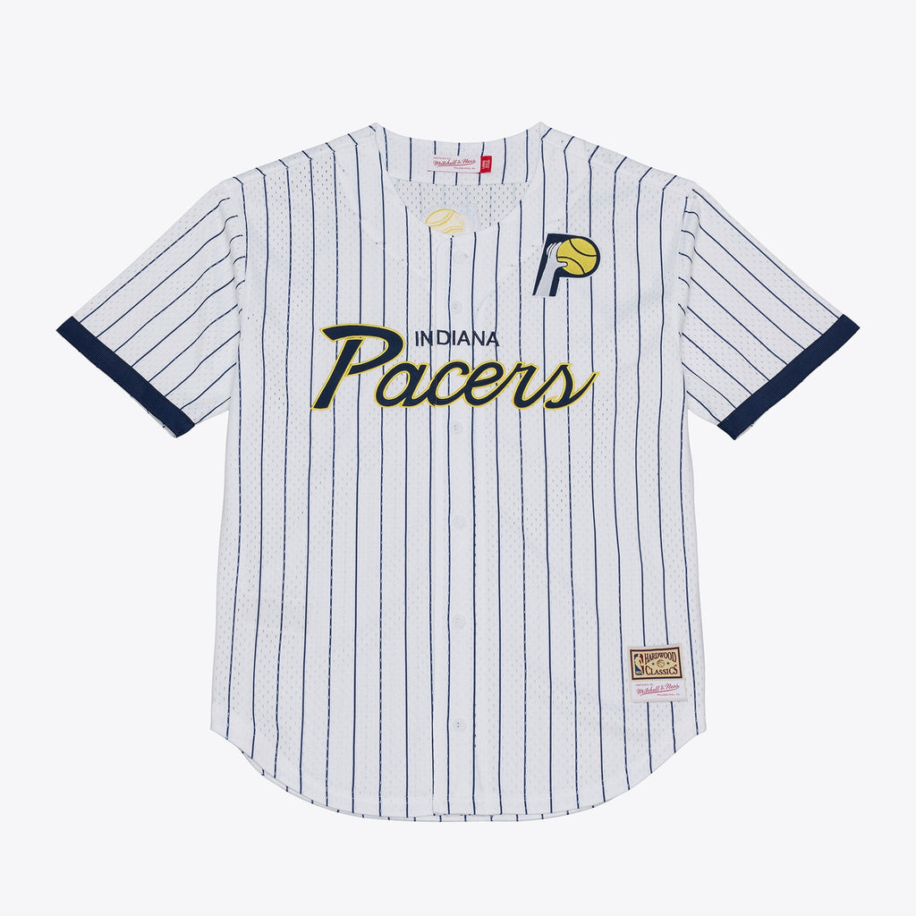 Indiana Pacers Mitchell & Ness White Head Coach Pinstripe Mesh Full-Button Baseball Jersey for Men product image 2, provided