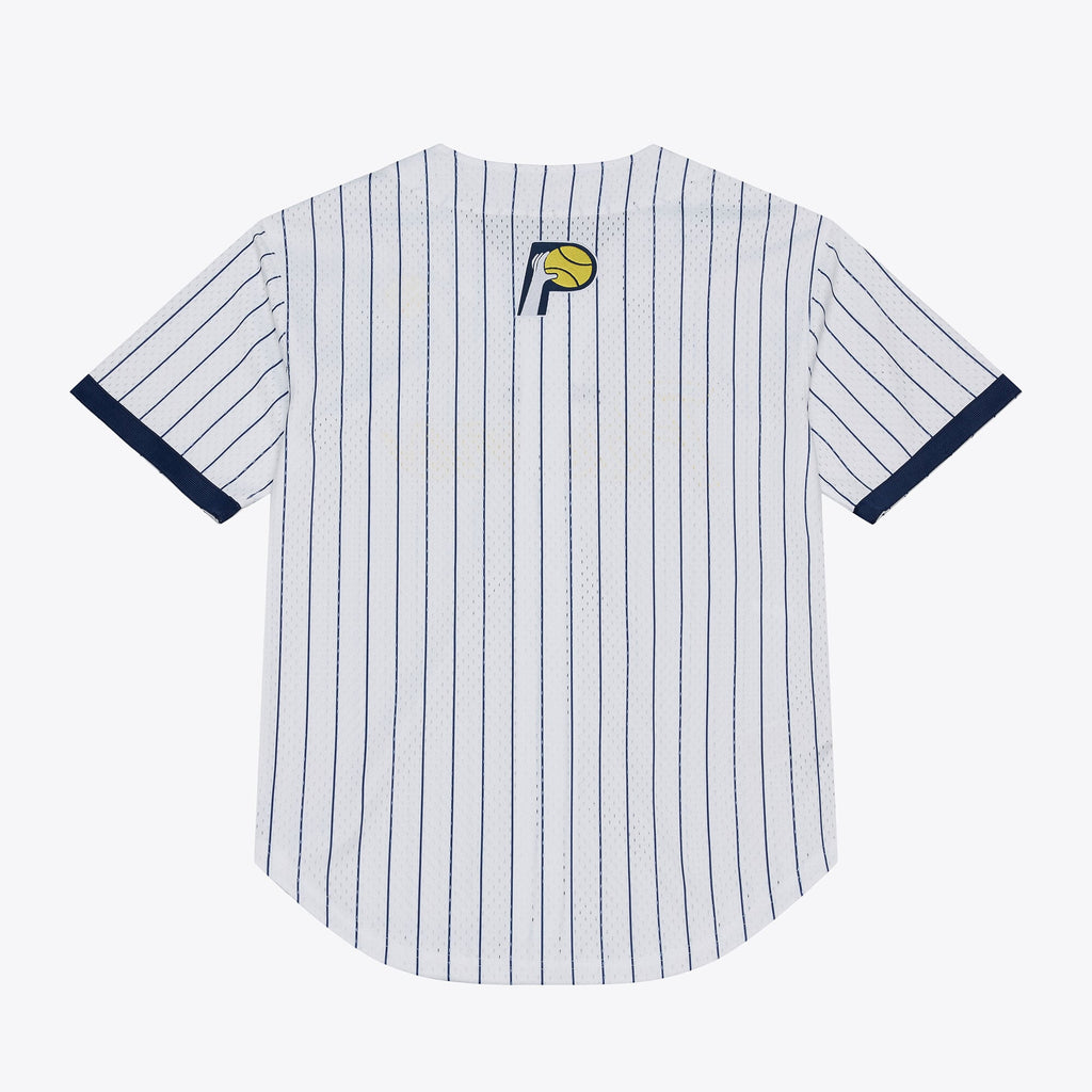 Indiana Pacers Mitchell & Ness White Head Coach Pinstripe Mesh Full-Button Baseball Jersey for Men product image 3, provided