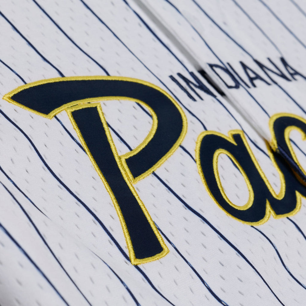 Indiana Pacers Mitchell & Ness White Head Coach Pinstripe Mesh Full-Button Baseball Jersey for Men product image 6, provided