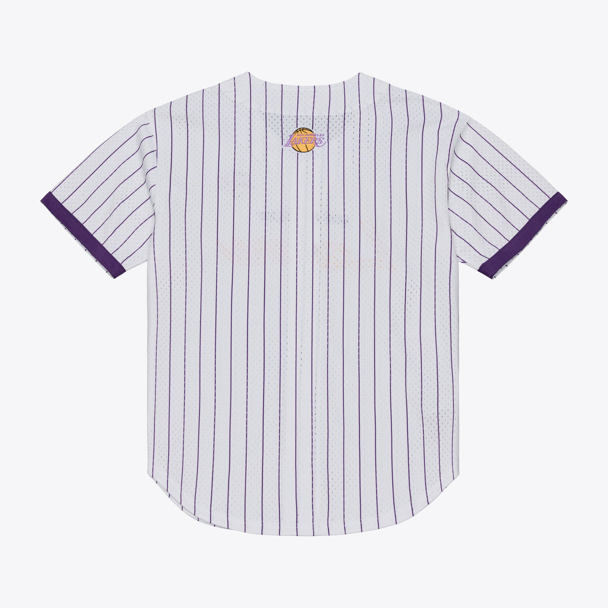 Los Angeles Lakers Mitchell & Ness White Head Coach Pinstripe Mesh Full-Button Baseball Jersey for Men product image 3,