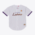 Los Angeles Lakers Mitchell & Ness White Head Coach Pinstripe Mesh Full-Button Baseball Jersey for Men product image 1,