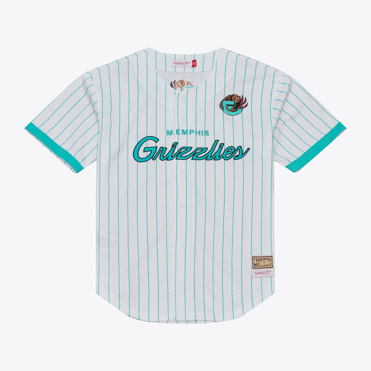 Memphis Grizzlies Mitchell & Ness White Head Coach Pinstripe Mesh Full-Button Baseball Jersey for Men product image 2,