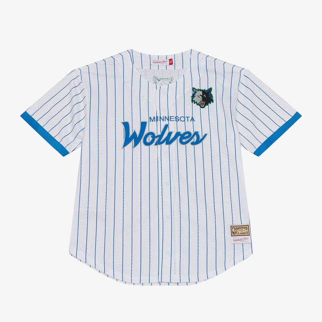 Minnesota Timberwolves Mitchell & Ness White Head Coach Pinstripe Mesh Full-Button Baseball Jersey for Men product image 2,