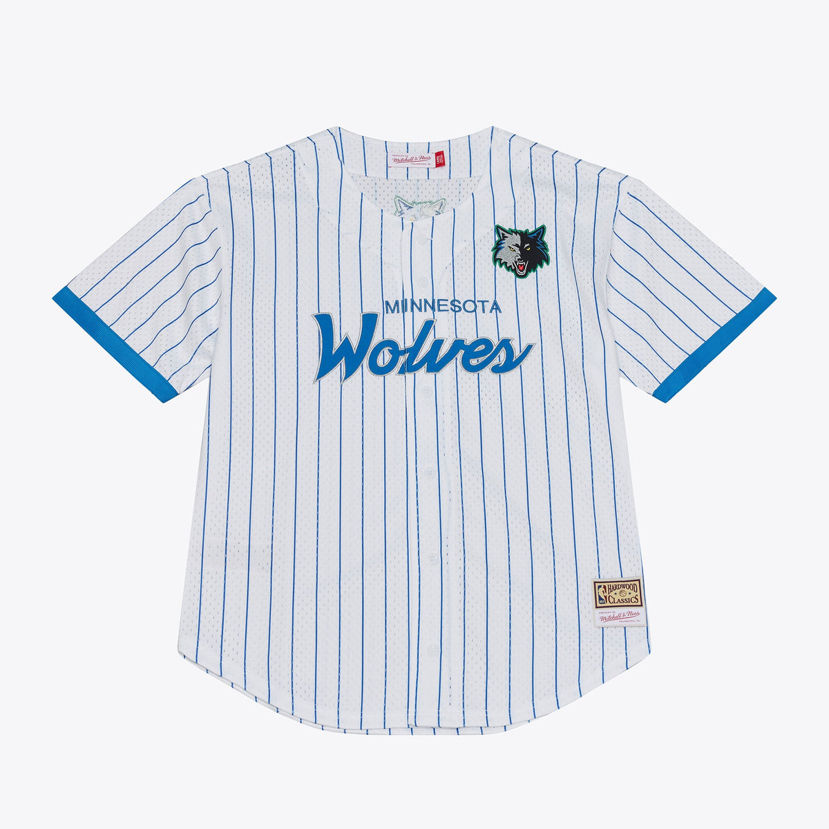 Minnesota Timberwolves Mitchell & Ness White Head Coach Pinstripe Mesh Full-Button Baseball Jersey for Men product image 2,