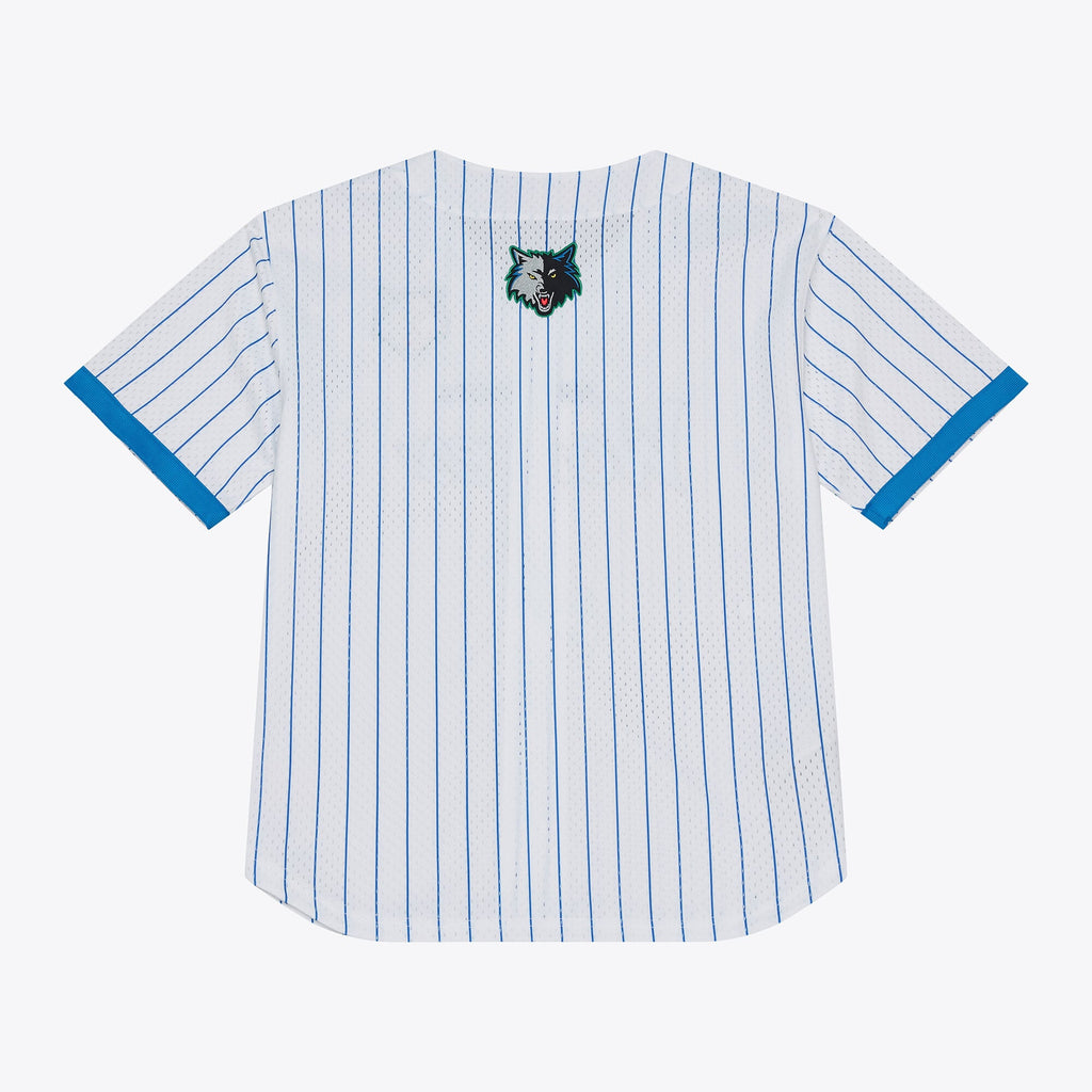 Minnesota Timberwolves Mitchell & Ness White Head Coach Pinstripe Mesh Full-Button Baseball Jersey for Men product image 3,