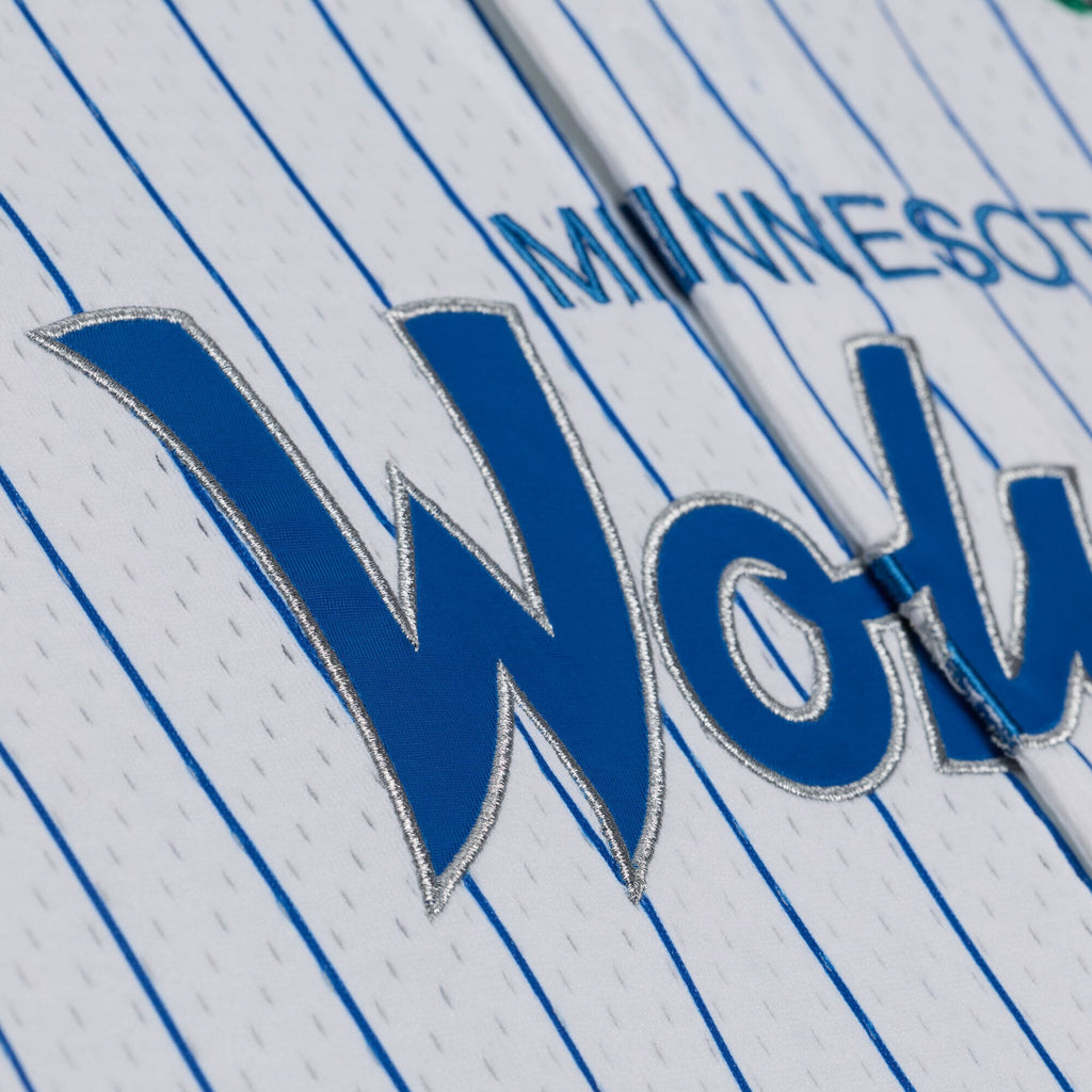 Minnesota Timberwolves Mitchell & Ness White Head Coach Pinstripe Mesh Full-Button Baseball Jersey for Men product image 4,