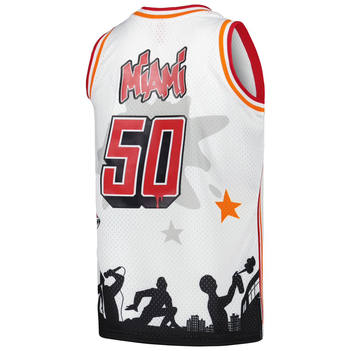 Miami Heat Mitchell & Ness x Tats Cru White Hardwood Classics Fashion Jersey for Men product image 4, provided for visual