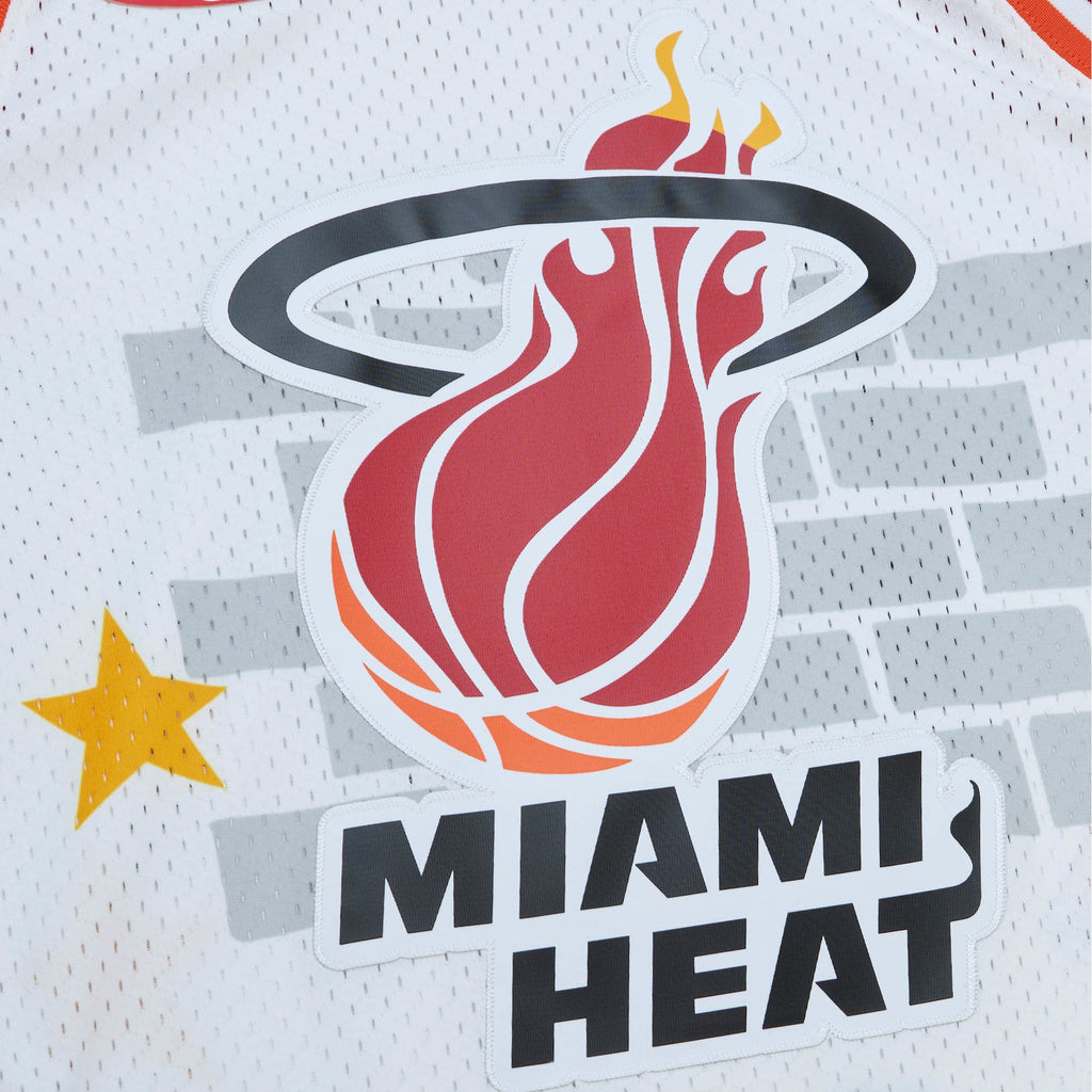 Miami Heat Mitchell & Ness x Tats Cru White Hardwood Classics Fashion Jersey for Men product image 5, provided for visual