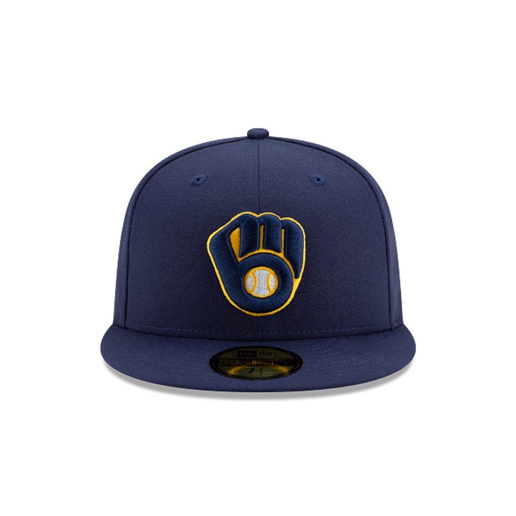 New Era Milwaukee Brewers 2020 Home 59FIFTY Fitted Hat | MLB Authentic On-Field Baseball Cap | Ball & Glove Logo product