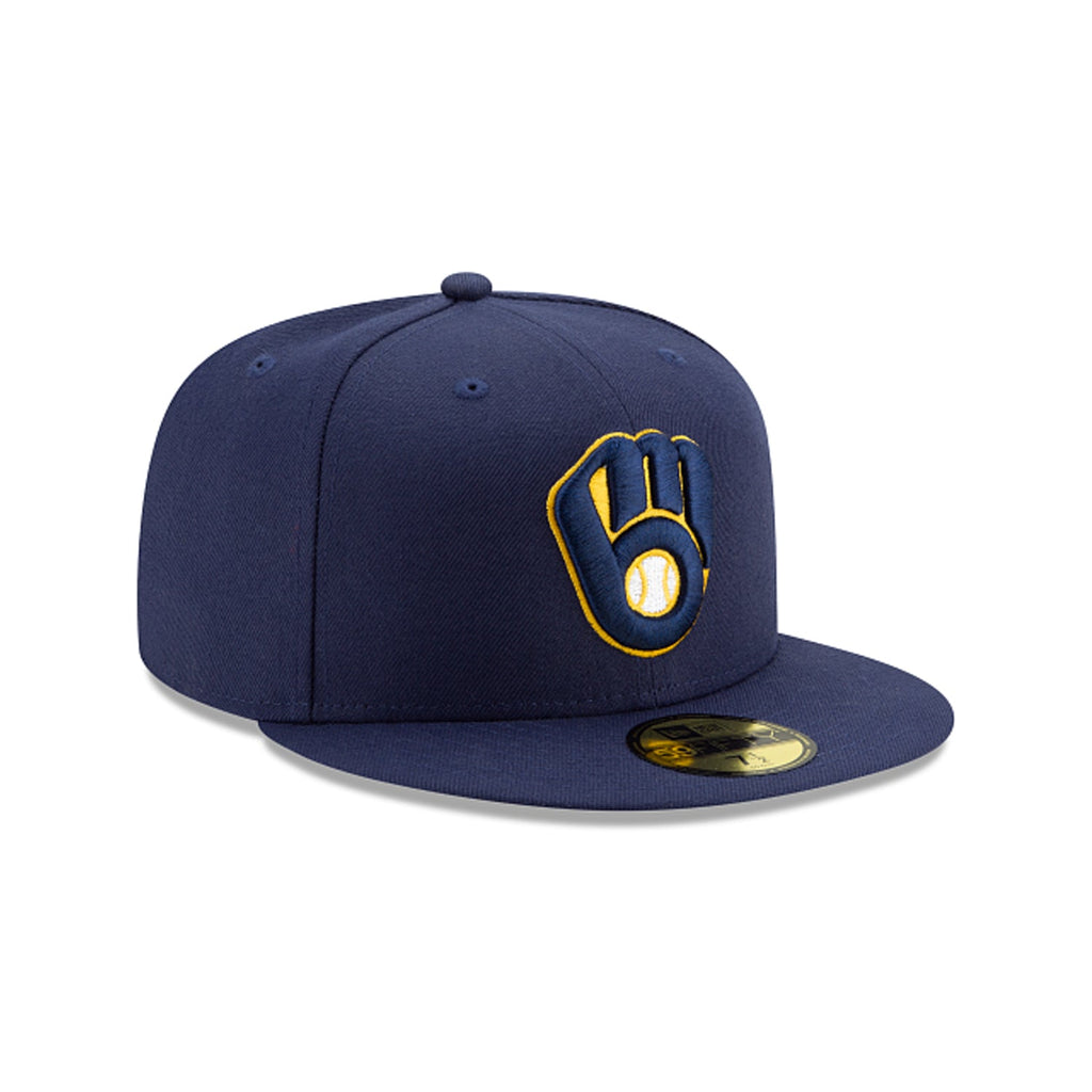 New Era Milwaukee Brewers 2020 Home 59FIFTY Fitted Hat | MLB Authentic On-Field Baseball Cap | Ball & Glove Logo product