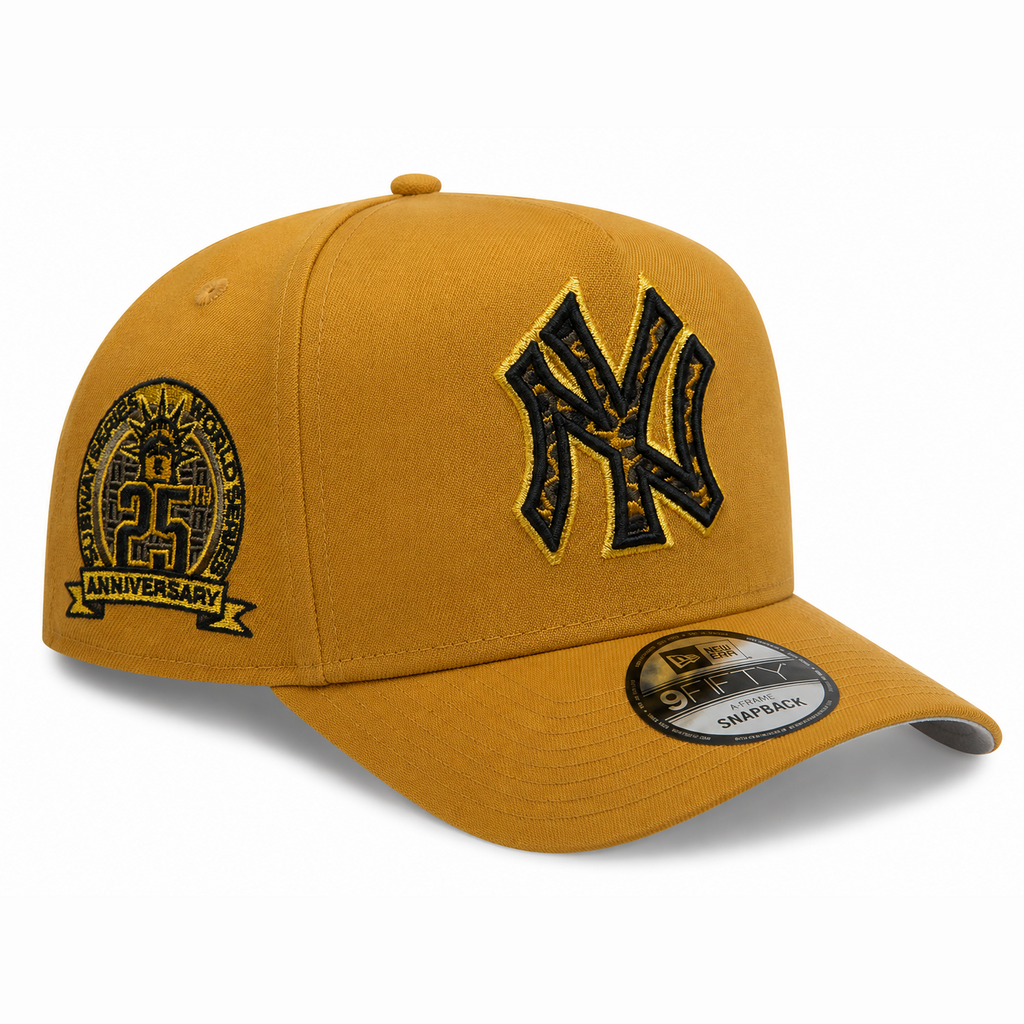 New Era New York Yankees 9FIFTY A-Frame Curved 25th Anniversary Patch Snapback Hat Khaki | MLB Adjustable Cap product image