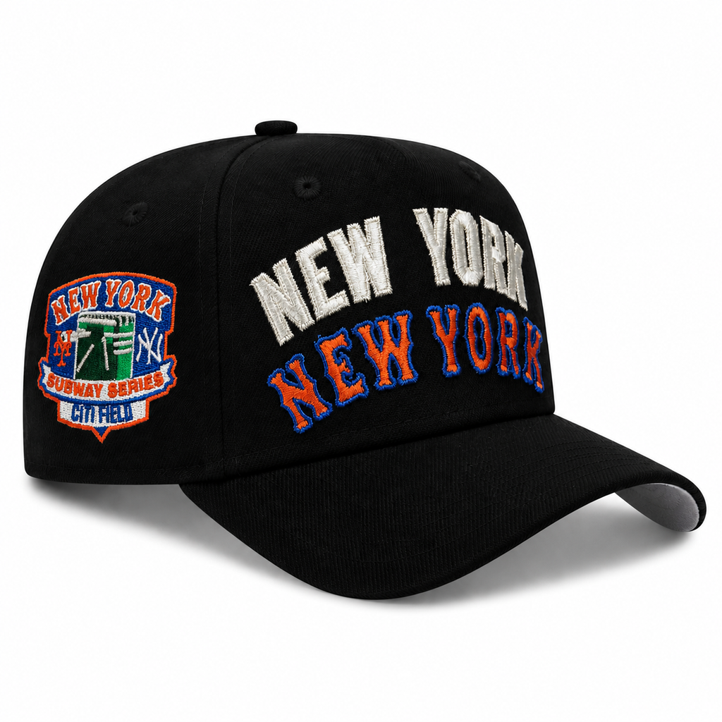 New Era New York Yankees-Mets 9FIFTY A-Frame Curved Snapback Hat Black | MLB Adjustable Cap product image 1, provided for