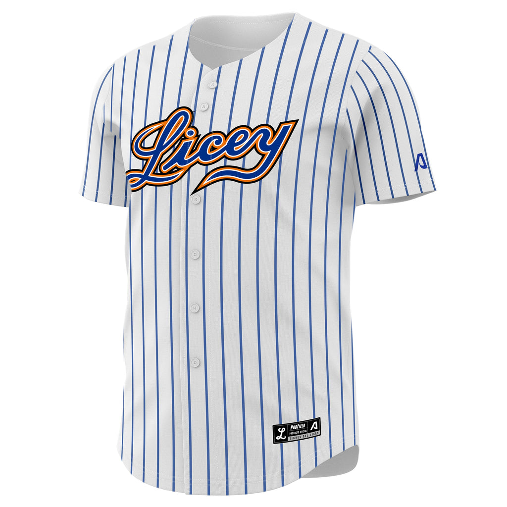 2025-2026 Official Licey Blue Pinstripe Jersey Arrieta - Men Classic LIDOM Baseball product image 1, provided for visual