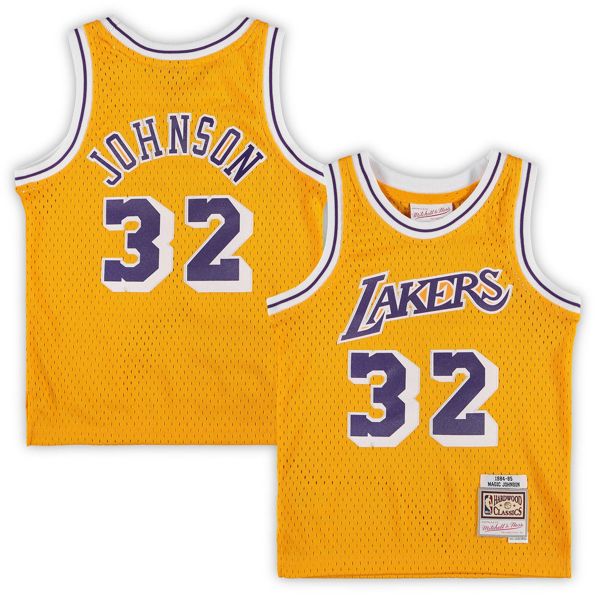 Preschool Los Angeles Lakers Magic Johnson Mitchell & Ness Gold 1984-1985 Hardwood Classics Throwback Team Jersey product
