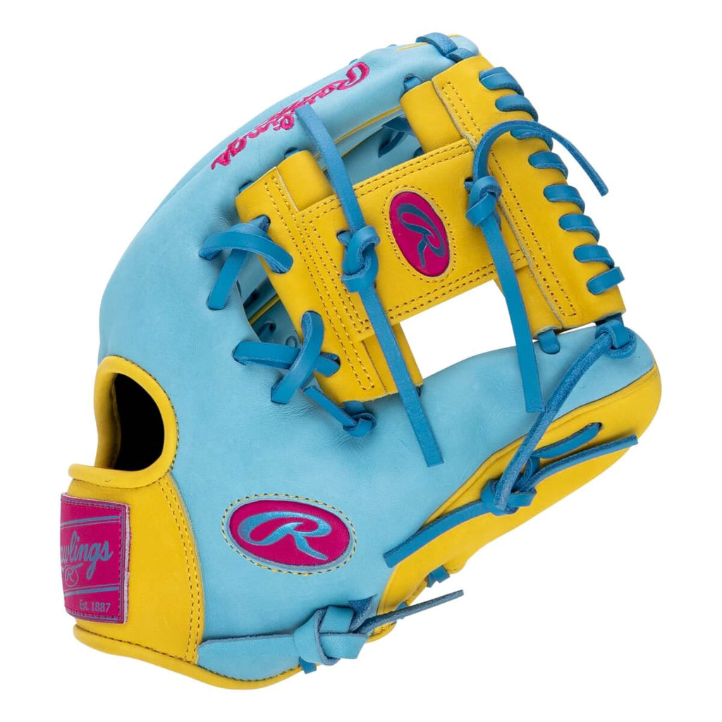 Rawlings Heart of the Hide PROR204-2CBYBE R2G 11.5” Infield Baseball Glove – Columbia Blue/Yellow/Pink product image 4,