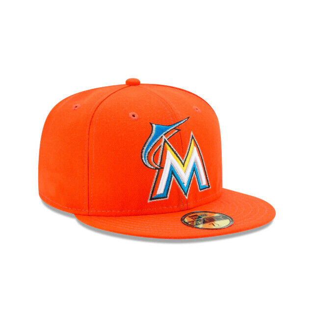 Miami Marlins 2017 MLB New Era Authentic On-Field Road 59FIFTY Fitted Hat - Orange product image 2, provided for visual