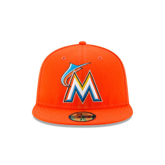 Miami Marlins 2017 MLB New Era Authentic On-Field Road 59FIFTY Fitted Hat - Orange product image 4, provided for visual