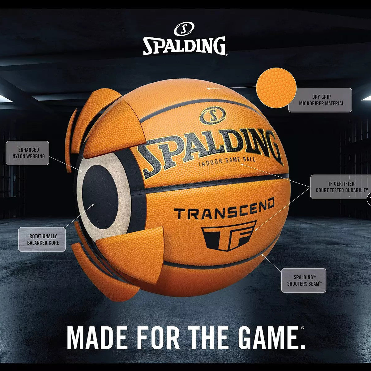 Spalding TF Transcend Indoor Basketball | Premium Composite Game Ball product image 3, provided for visual reference and