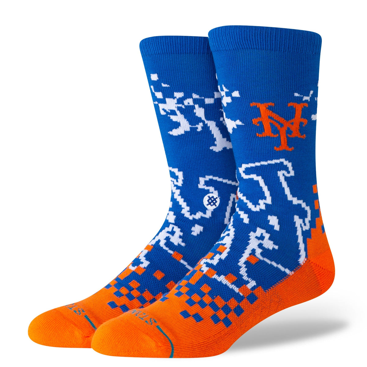 Stance New York Mets Pixel Crew Socks | MLB Crew Socks | Blue & Orange product image 1, provided for visual reference and