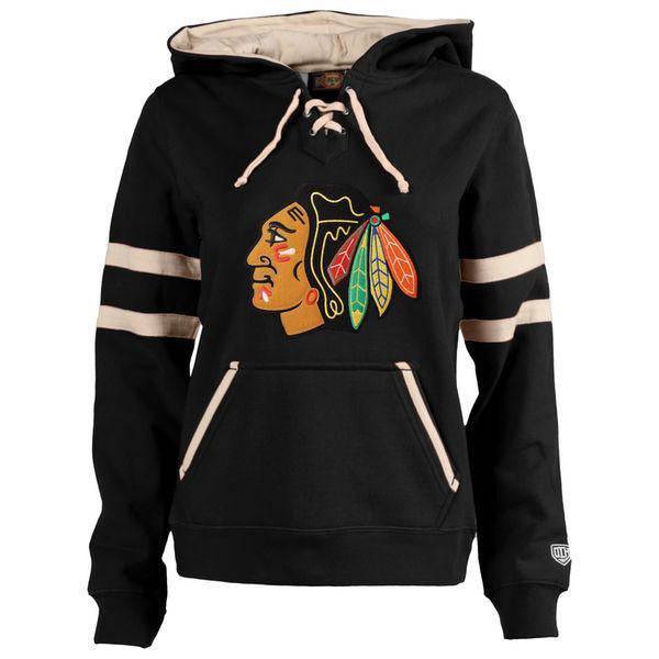 Old Time Hockey Chicago Blackhawks Women Black Grant Lace-Up Slim Fit Hoodie product image 1, provided for visual reference