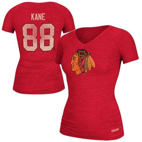 CCM Patrick Kane Chicago Blackhawks Ladies Name & Number V-Neck T-Shirt - Red product image 1, provided for visual reference