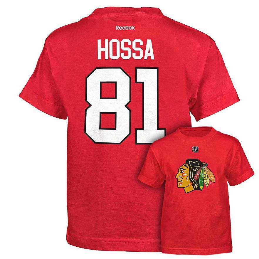 Chicago Blackhawks Marian Hossa Youth Player T-shirt product image 1, provided for visual reference and product detail review