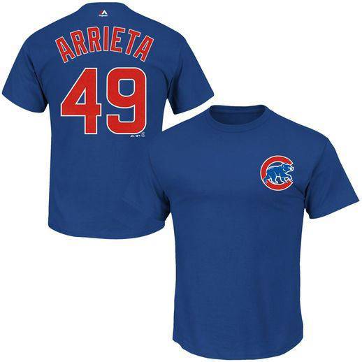 Chicago Cubs Jake Arrieta Adult Player T-Shirt product image 1, provided for visual reference and product detail review