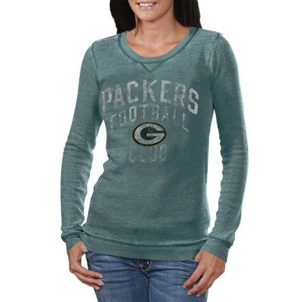Touch by Alyssa Milano Green Bay Packers Ladies Redzone Burnout Long Sleeve Thermal T-Shirt - Green product image 1,