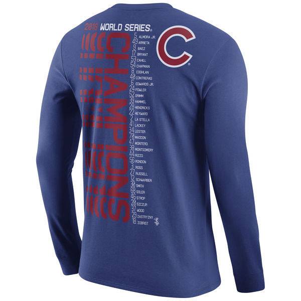 Chicago Cubs Nike 2016 World Series Champions Celebration Roster Long Sleeve T-Shirt - Royal product image 3, provided for