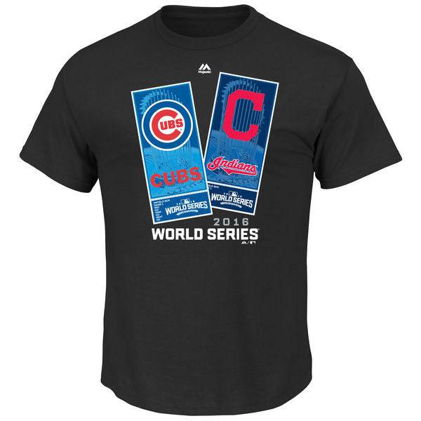 Chicago Cubs vs. Cleveland Guardians Majestic Black 2016 World Series Bound Dueling Sweep Victory T-Shirt for Men product