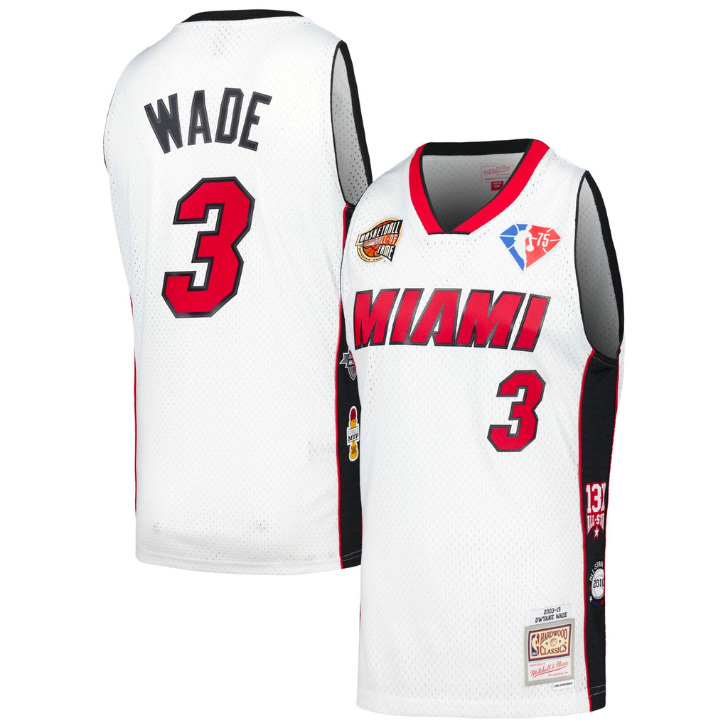 Unisex Miami Heat Dwyane Wade Mitchell & Ness White Hall of Fame Class of 2023 Throwback Swingman Jersey product image 1,