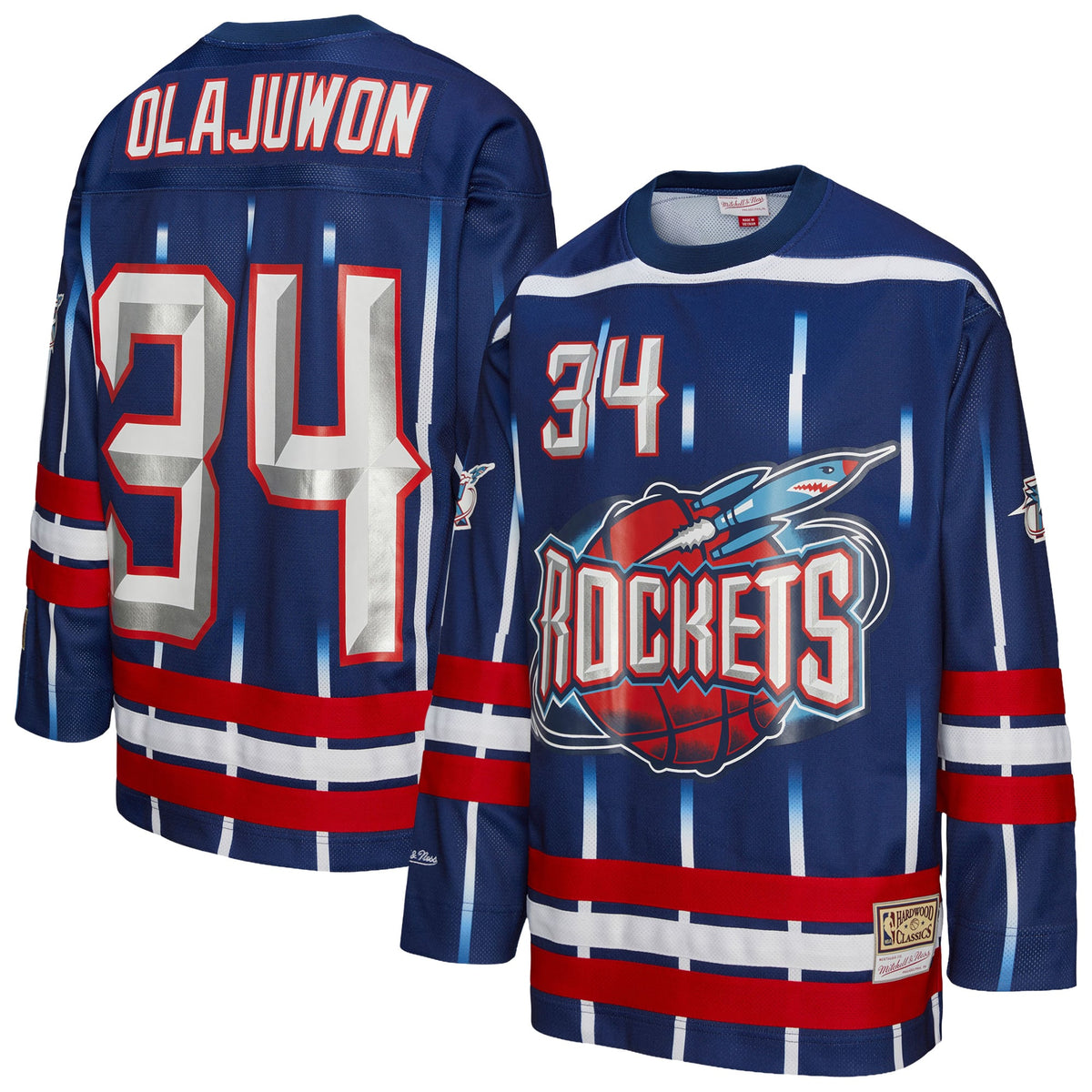 Unisex Houston Rockets Hakeem Olajuwon Mitchell & Ness Navy Maxxed Out Fashion Hockey Jersey product image 2, provided for