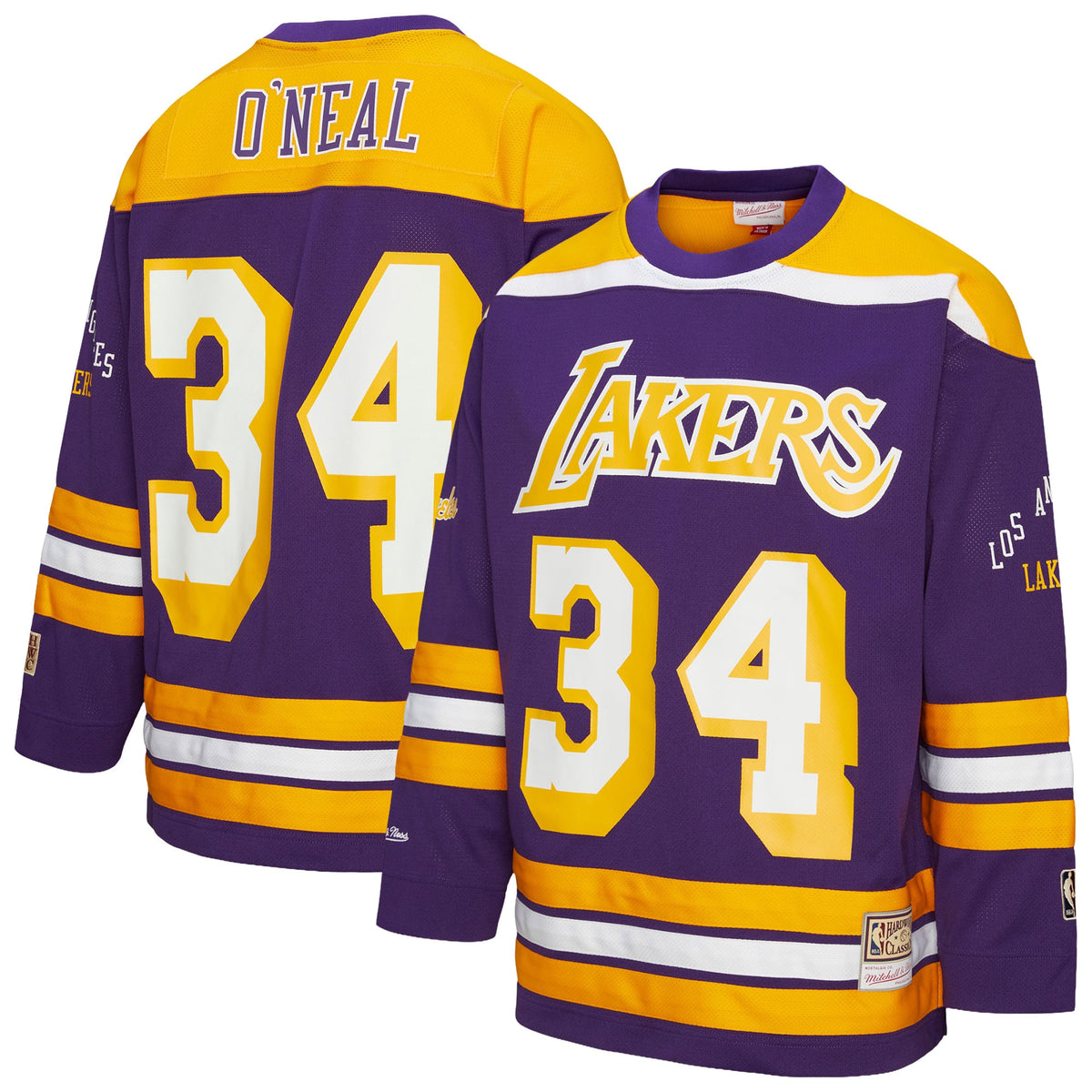 Unisex Los Angeles Lakers Shaquille O'Neal Mitchell & Ness Purple Maxxed Out Fashion Hockey Jersey product image 1, provided