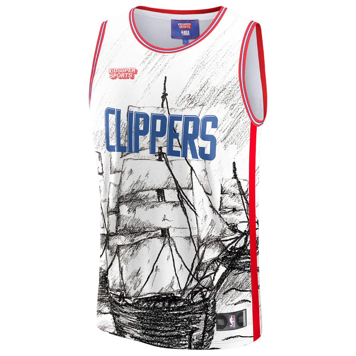 Unisex LA Clippers NBA & KidSuper Studios by Fanatics Gray Hometown Jersey product image 3, provided for visual reference