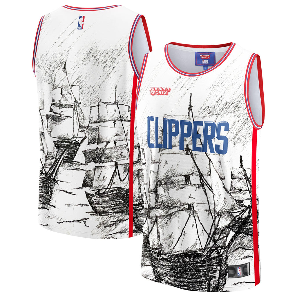 Unisex LA Clippers NBA & KidSuper Studios by Fanatics Gray Hometown Jersey product image 1, provided for visual reference