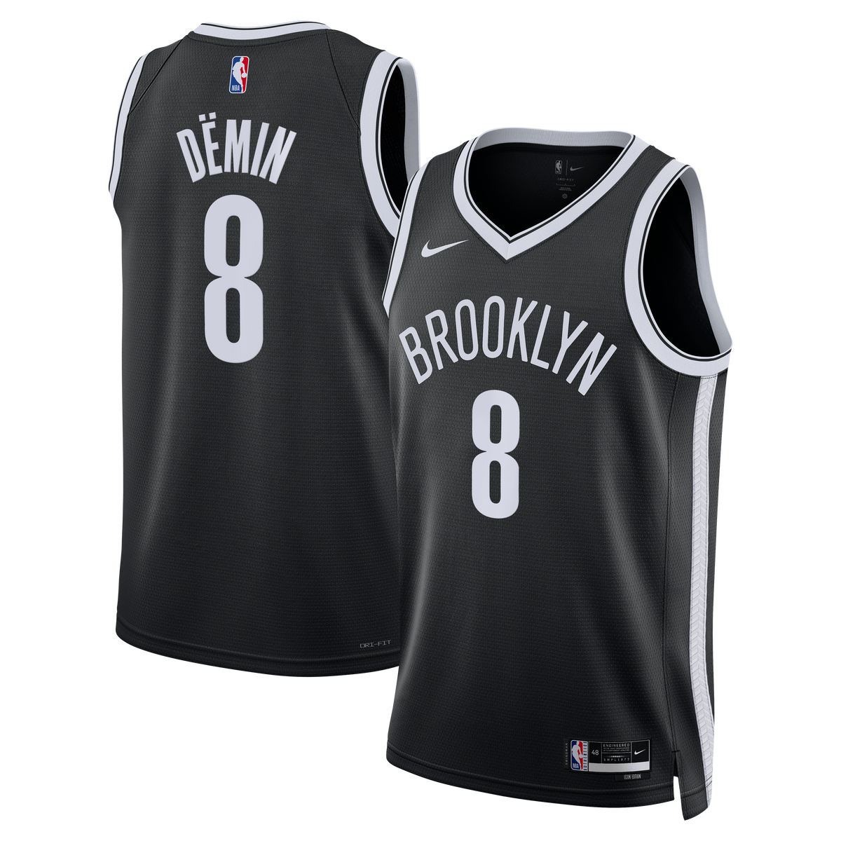 Unisex Brooklyn Nets Egor Dëmin Nike Black Swingman Jersey - Icon Edition product image 1, provided for visual reference and