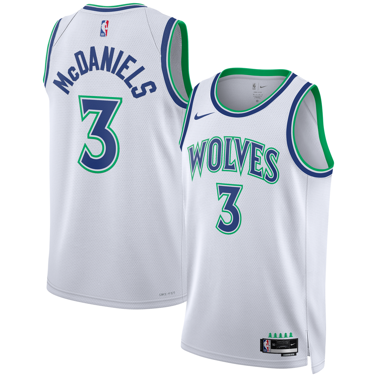 Unisex Minnesota Timberwolves Jaden McDaniels Nike White Swingman Jersey - Association Edition product image 1, provided for